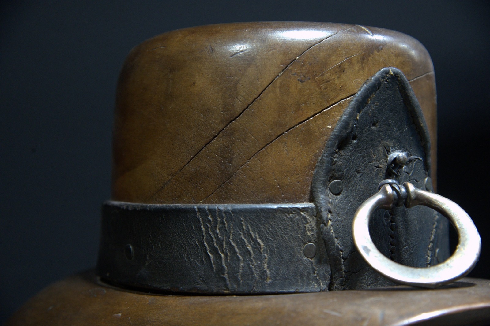 Rare Antique Wooden Hat Block Mold - Size 6 3/8 - Heavy Millinery Tool with Leat