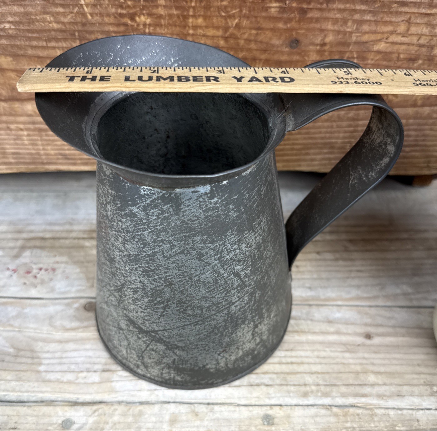 Early Antique Tin Pitcher Tinsmith Made Primitive Pitcher