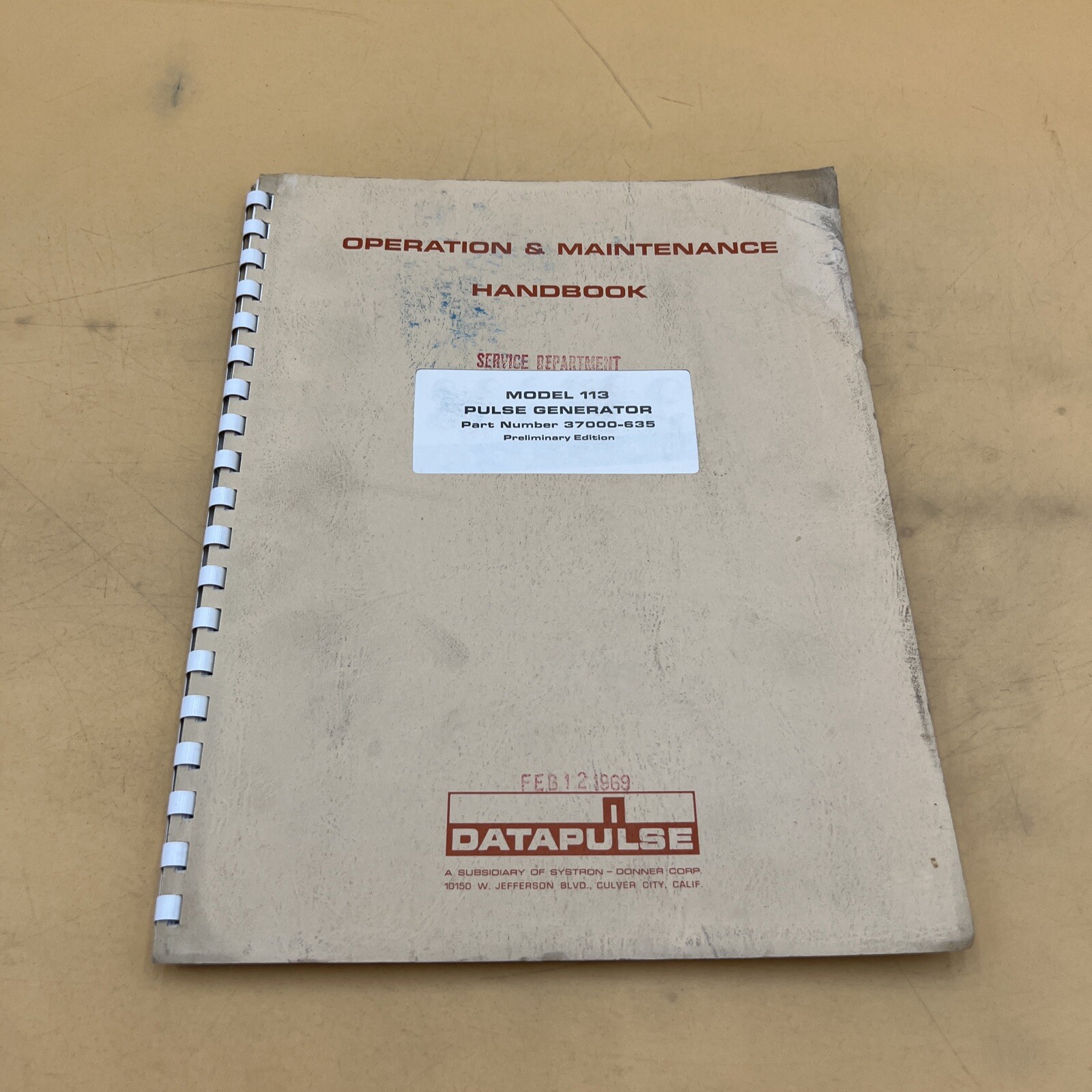Datapulse Model 113 Pulse Generator Operation and Maintenance Manual Preliminary