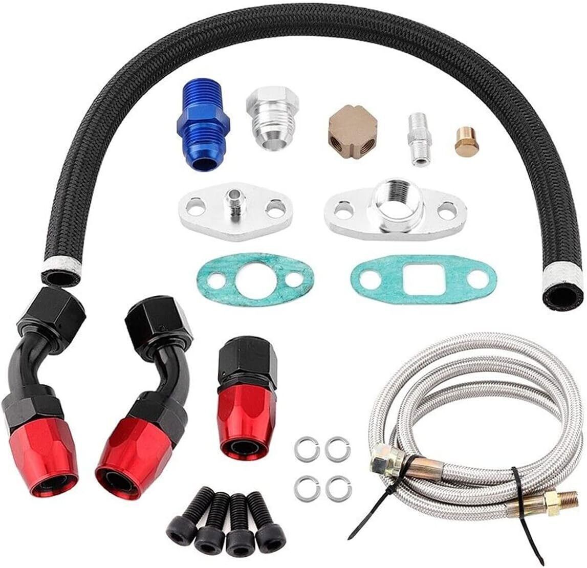 Oil Feed Line+10AN Oil Drain Return Fitting Kit For Turbo T3 T4 T6 GT45 T04E T66