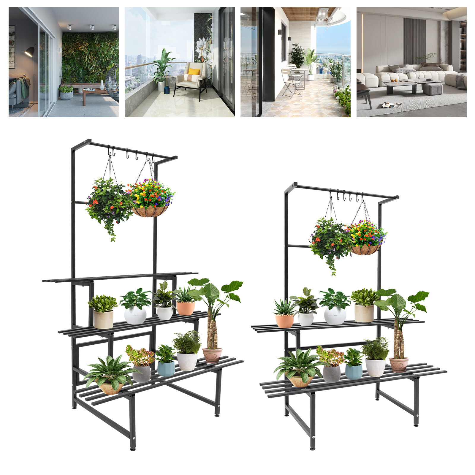 2 Shelves Plant Stand Carbon Steel Plant Holder Flower Pot Potted Holder Rack