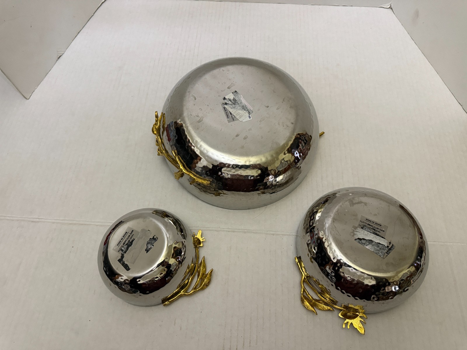 Elegance Golden Bee Hammered Stainless Steel 3 Piece Serving Bowls