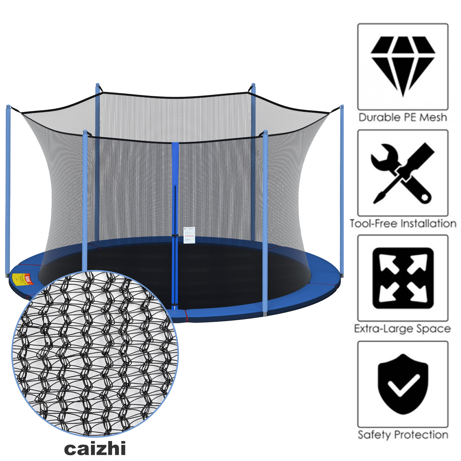 12 13 14 15ft Trampoline Safety Net Replacement Fit 4 6 8 Poles Round Enclosure