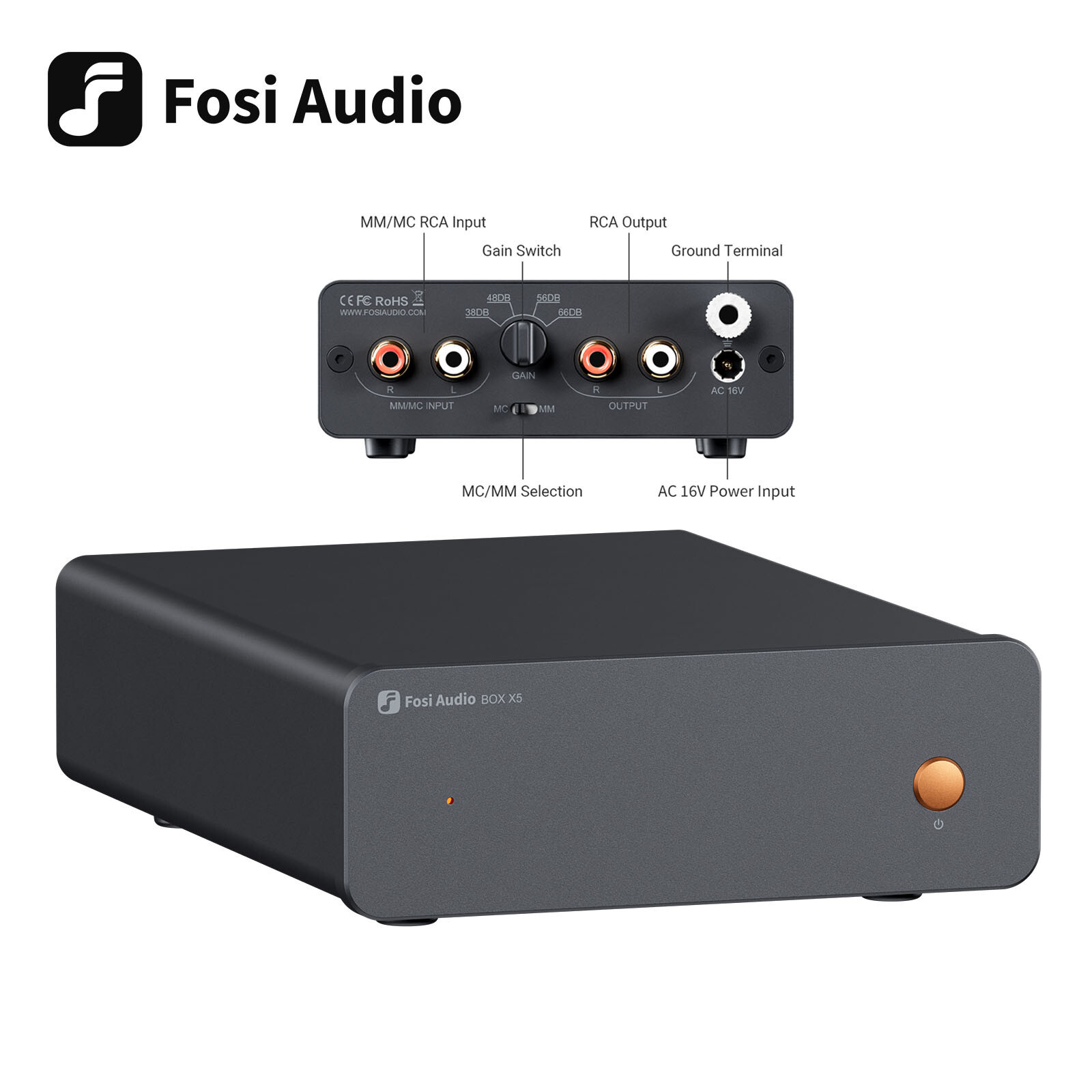 Fosi Audio Box X5 Phono Preamp for for MM & MC Cartridge Turntable 4-Level Gain