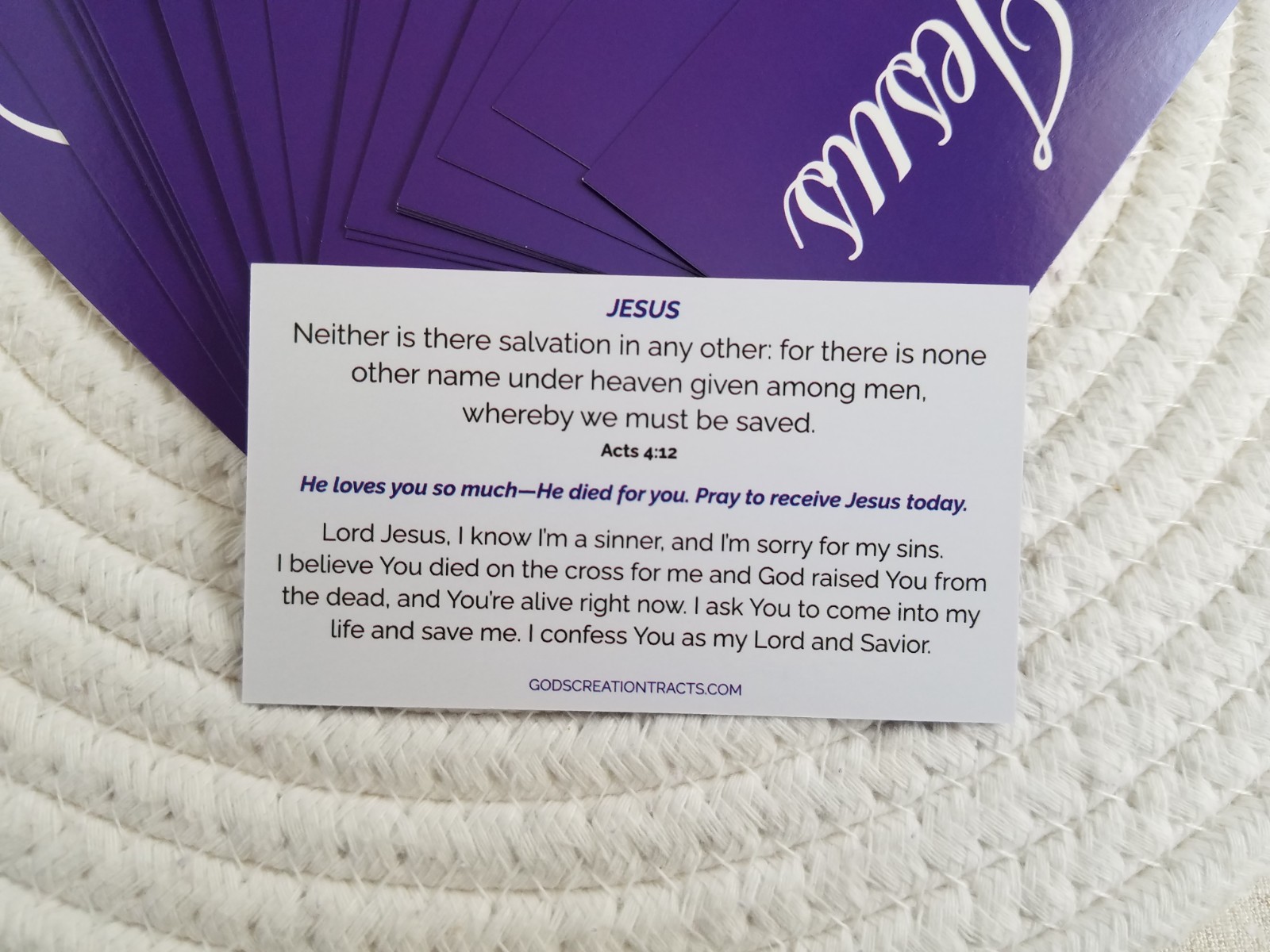 Jesus Gospel Tracts – 50 Salvation Cards (Acts 4:12, 2-Pack) – Evangelism – Free