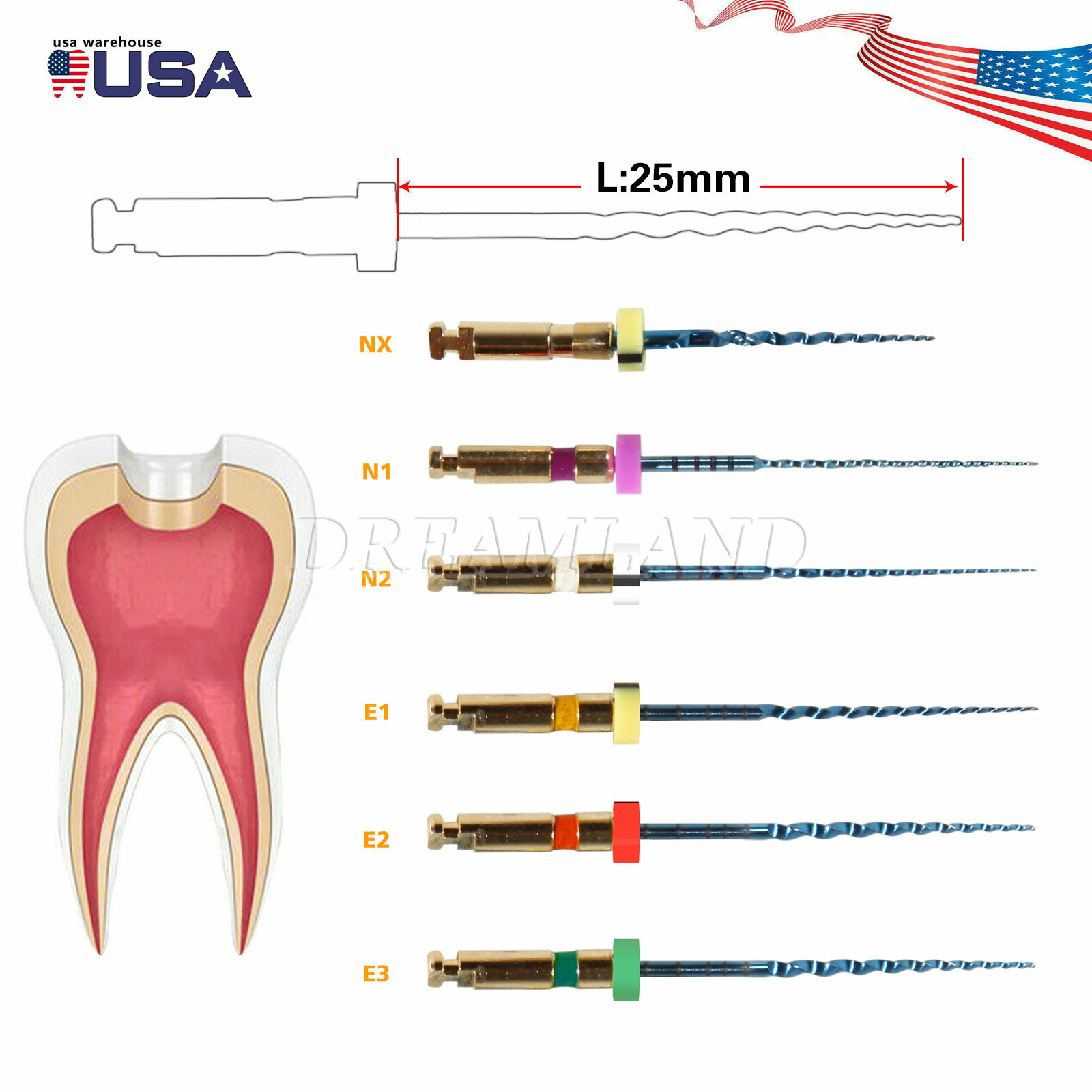 Dental Endodontic Engine Rotary NiTi File Files 25mm for Endo motor USA