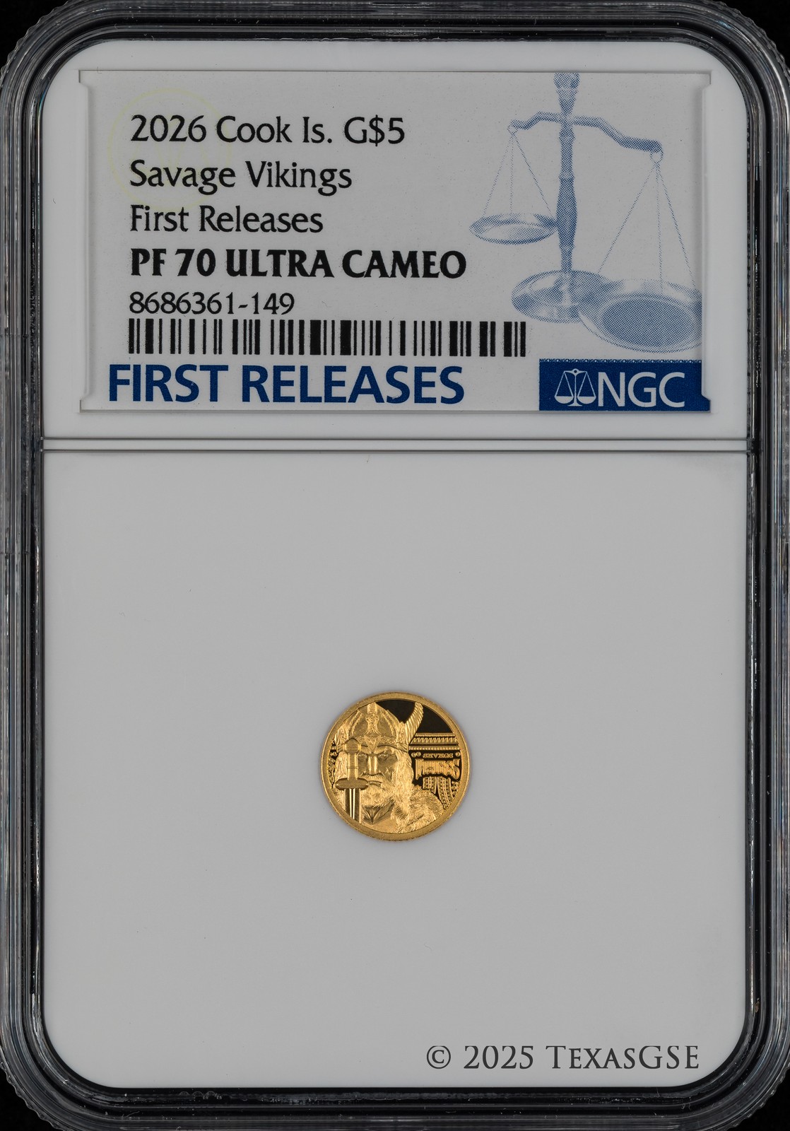 2026 Cook Islands 0.5g $5 Gold Legends - Savage Vikings NGC PF70 First Release
