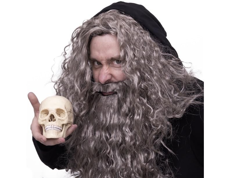 Happy Hippo Long, Gray Wizard Wig and Beard Set: Halloween Costume Wig For Me...