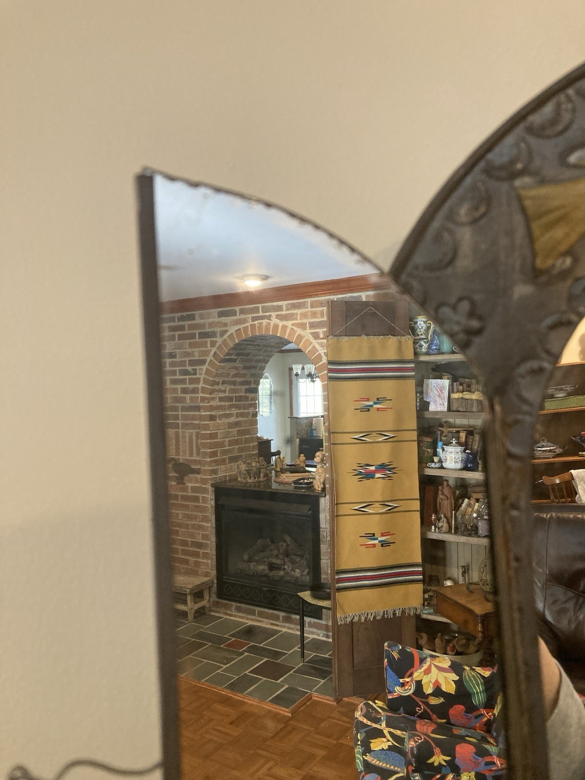 Antique Mexican Folk Art Punched Tin Mirror With Original Glass