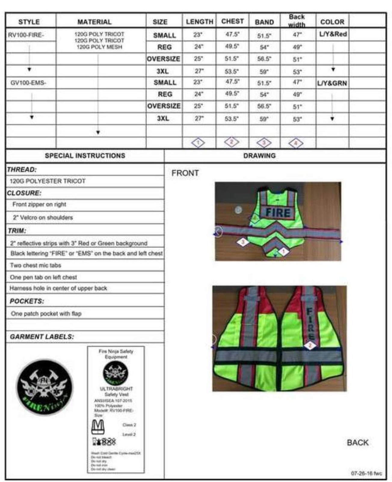 FIRE NINJA - Ultrabright Safety Fire Vest | Class 2 Reflective - High Visibil...