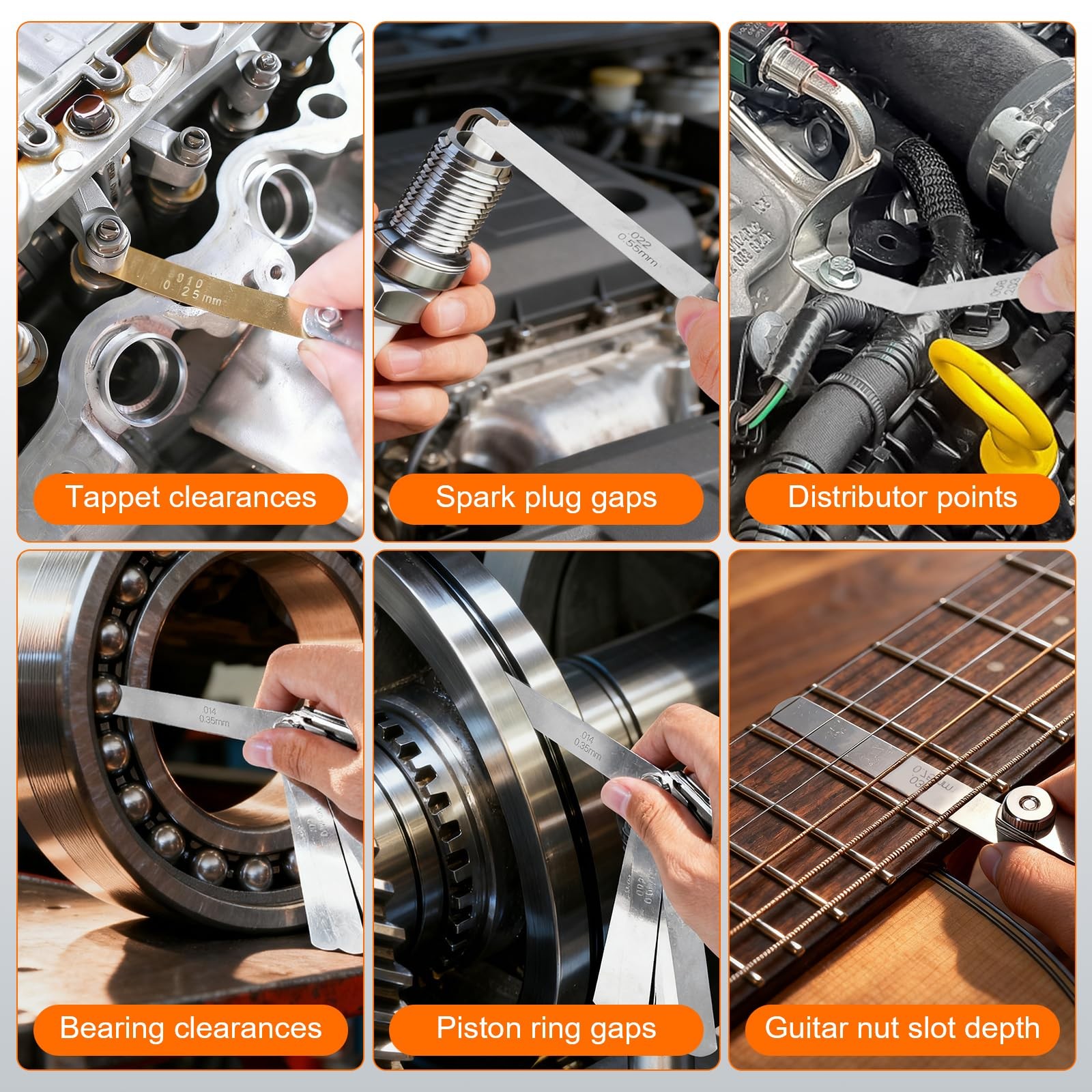 Kit Galgas Calibrador Lainas 48 Hojas Rectas Acodadas Punterías Bujías Inox Pro