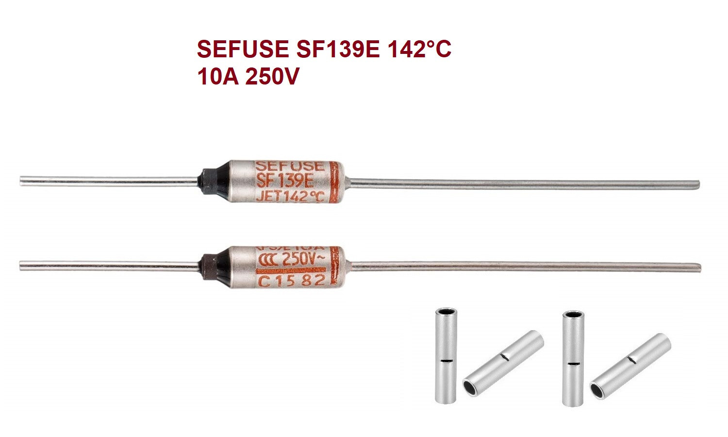 Thermal Fuse Cutoff SEFUSE SF139E 142°C 10A 250V (Pack of 2) w/4 Butt Connectors