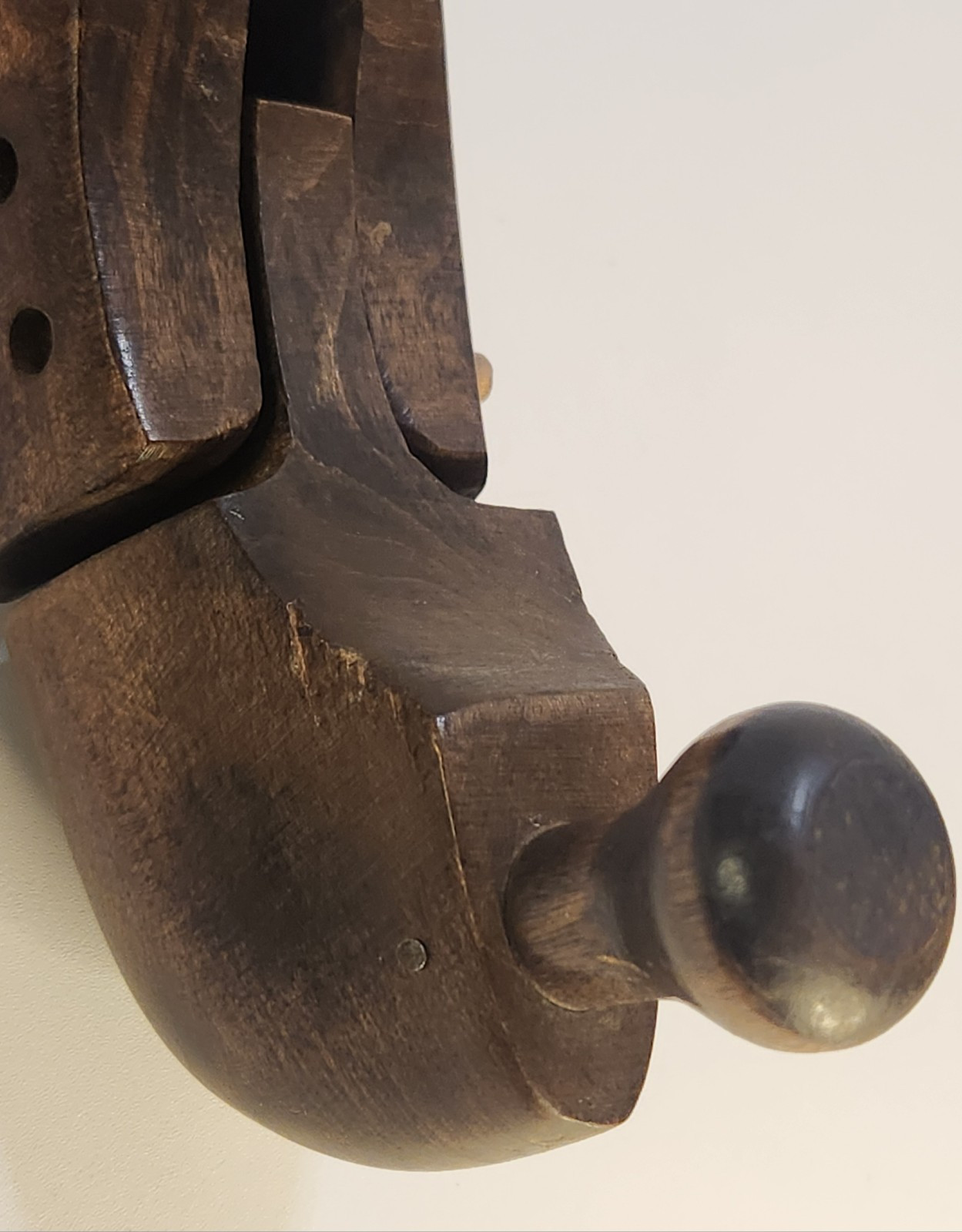 VTG Wood Shoe Cobbler Form Mold Primitive Antique Folk Art Decor Hinged Knob 11"