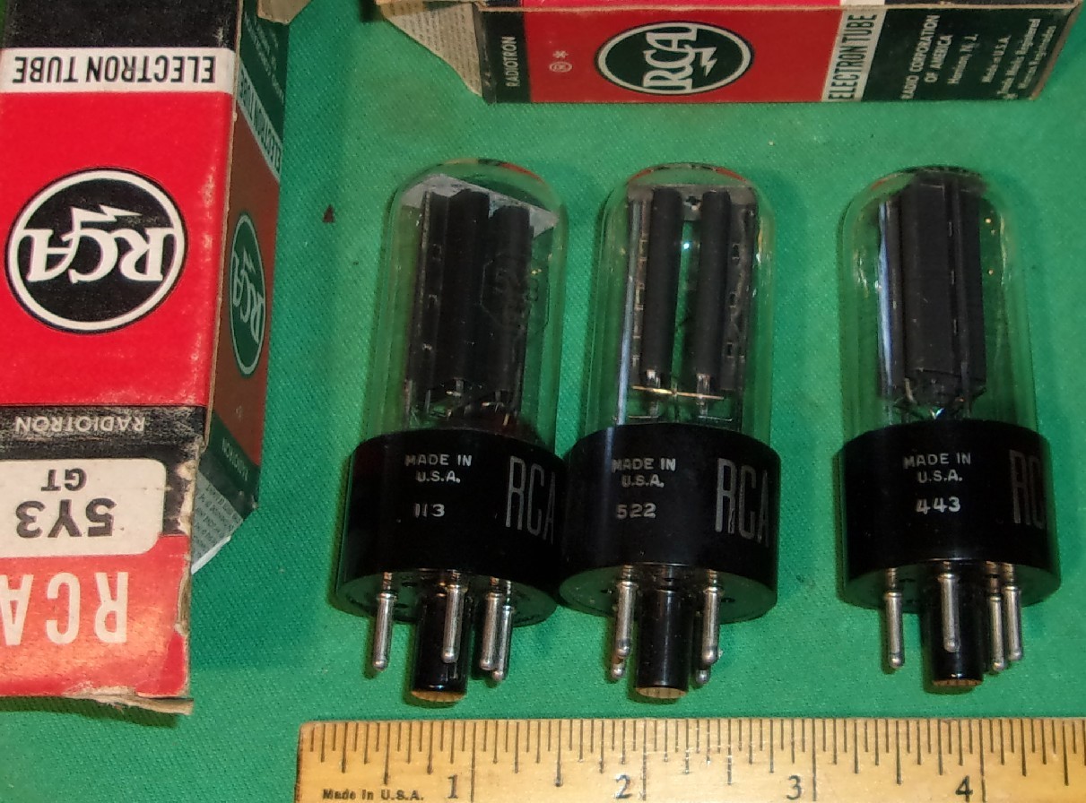 (3) RCA 5Y3GT Full-Wave Rectifiers NOS Test Great! Black Plates! w/orig. cartons