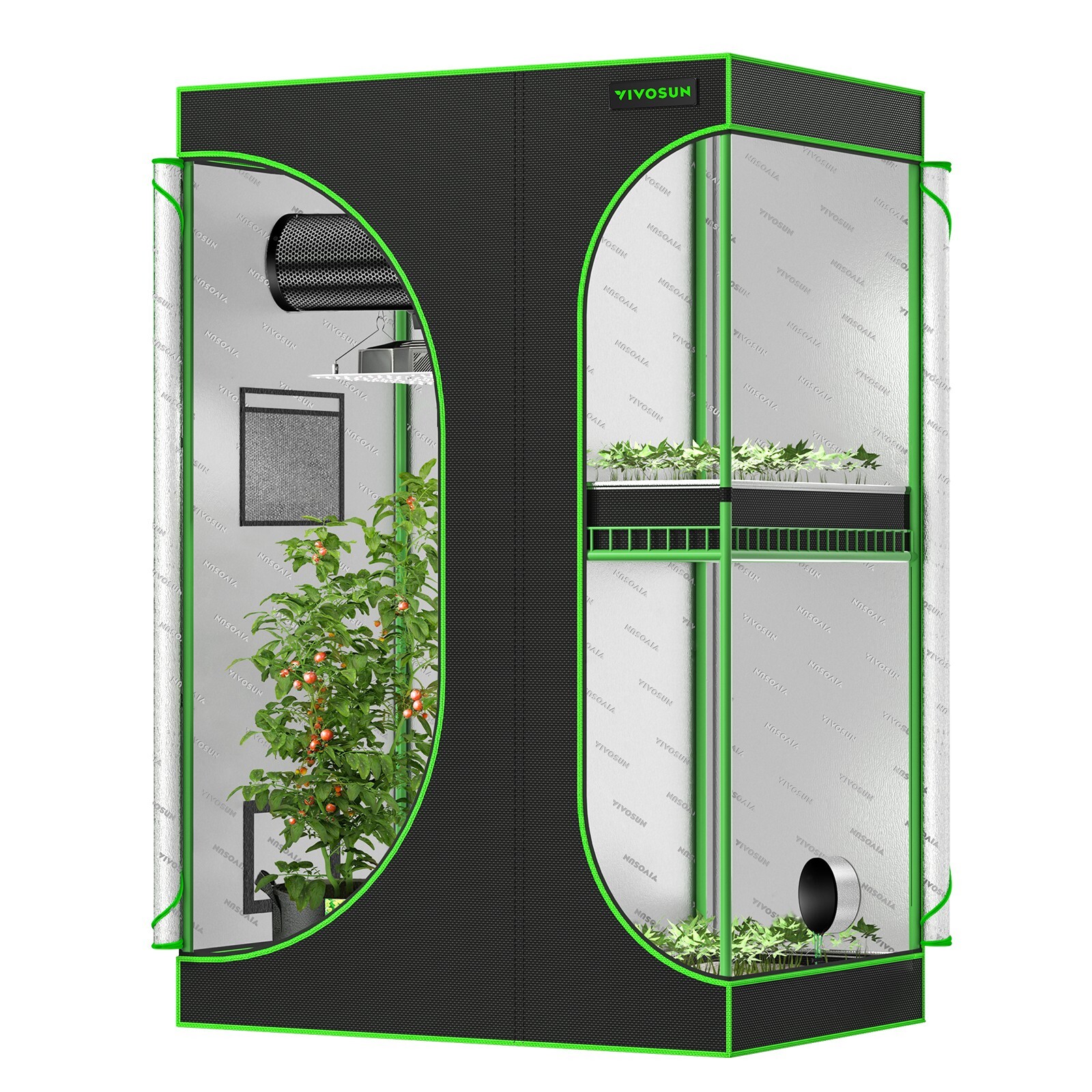 VIVOSUN 2-in-1 60”x48”x80” Mylar Reflective Grow Tent for Indoor Hydroponic Grow