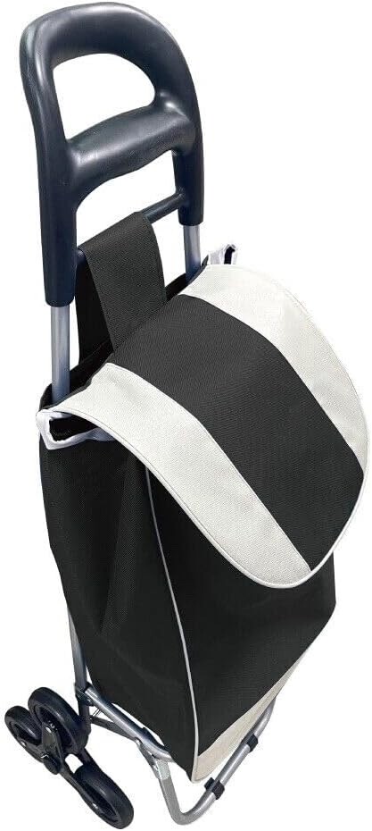 Tri 6 Wheels Black Shopping Trolley Folding Stair Climbing Grocery Cart With Bag