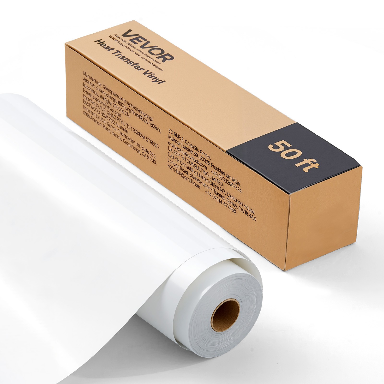 VEVOR Heat Transfer Vinyl HTV Iron on Vinyl Roll 12 in x 50 ft Glossy White