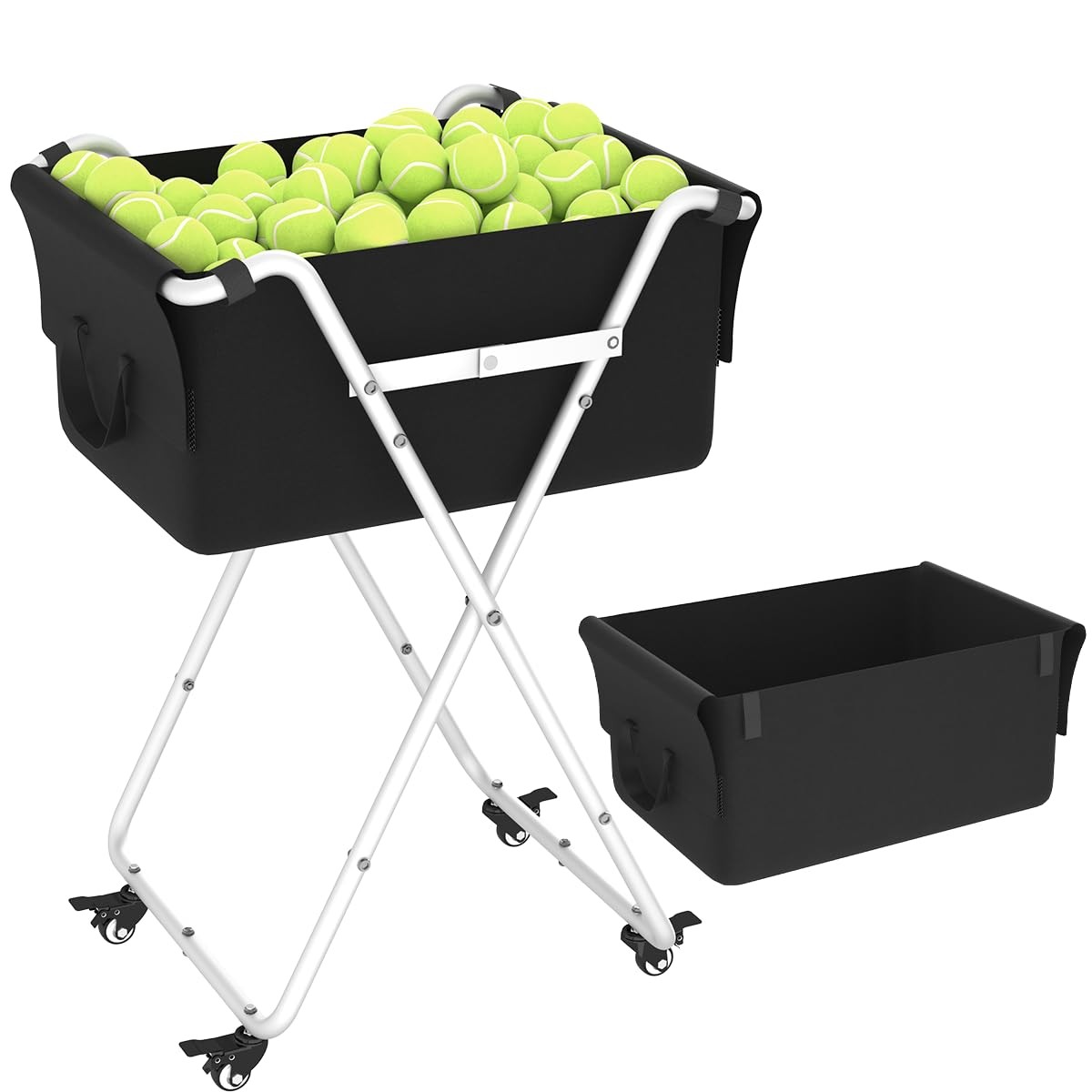 Ardier Foldable Tennis Ball Hopper Cart with Wheels, Portable White