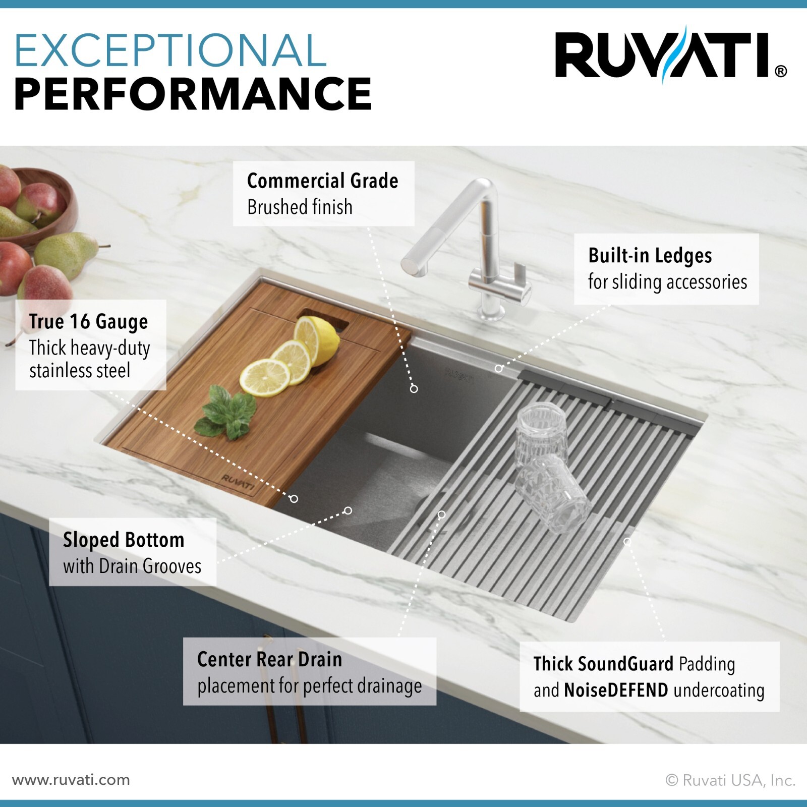 Ruvati 32-inch Undermount Workstation Kitchen Sink Single Bowl - RVH8300