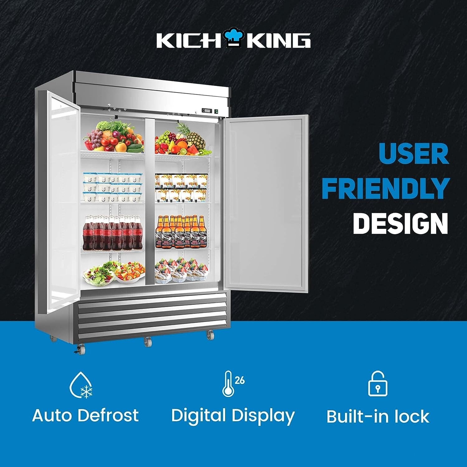 New Commercial Reach-In Refrigerator 2 Solid Door Stainless Steel Restaurant Bar