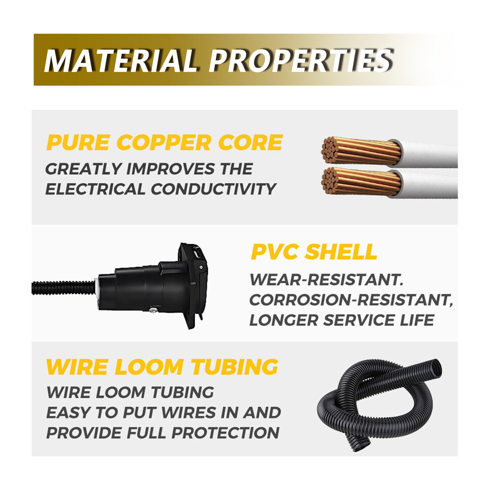 4 Flat to 7-Way Blade Trailer Tow RV and 4-Way Plug Connector Adapter Wire Truck