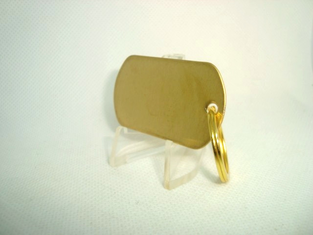 BRASS Military Style Rolled Edge Dog Tag Yellow Brass Finish 1"in. GOLD keyring