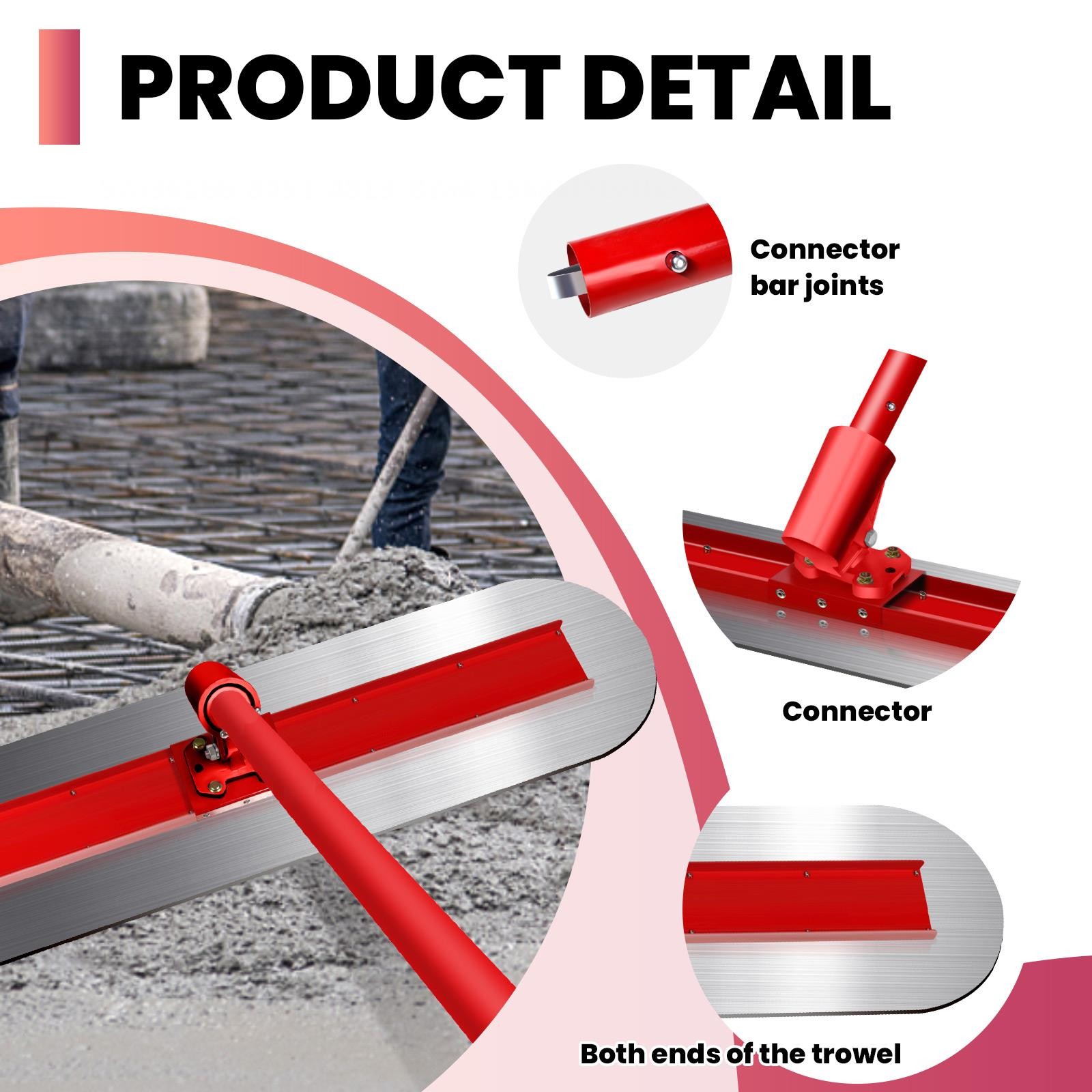 48"x12" Stainless Steel Bull Float Concrete Tool Trowel Float 4 Handle Round End