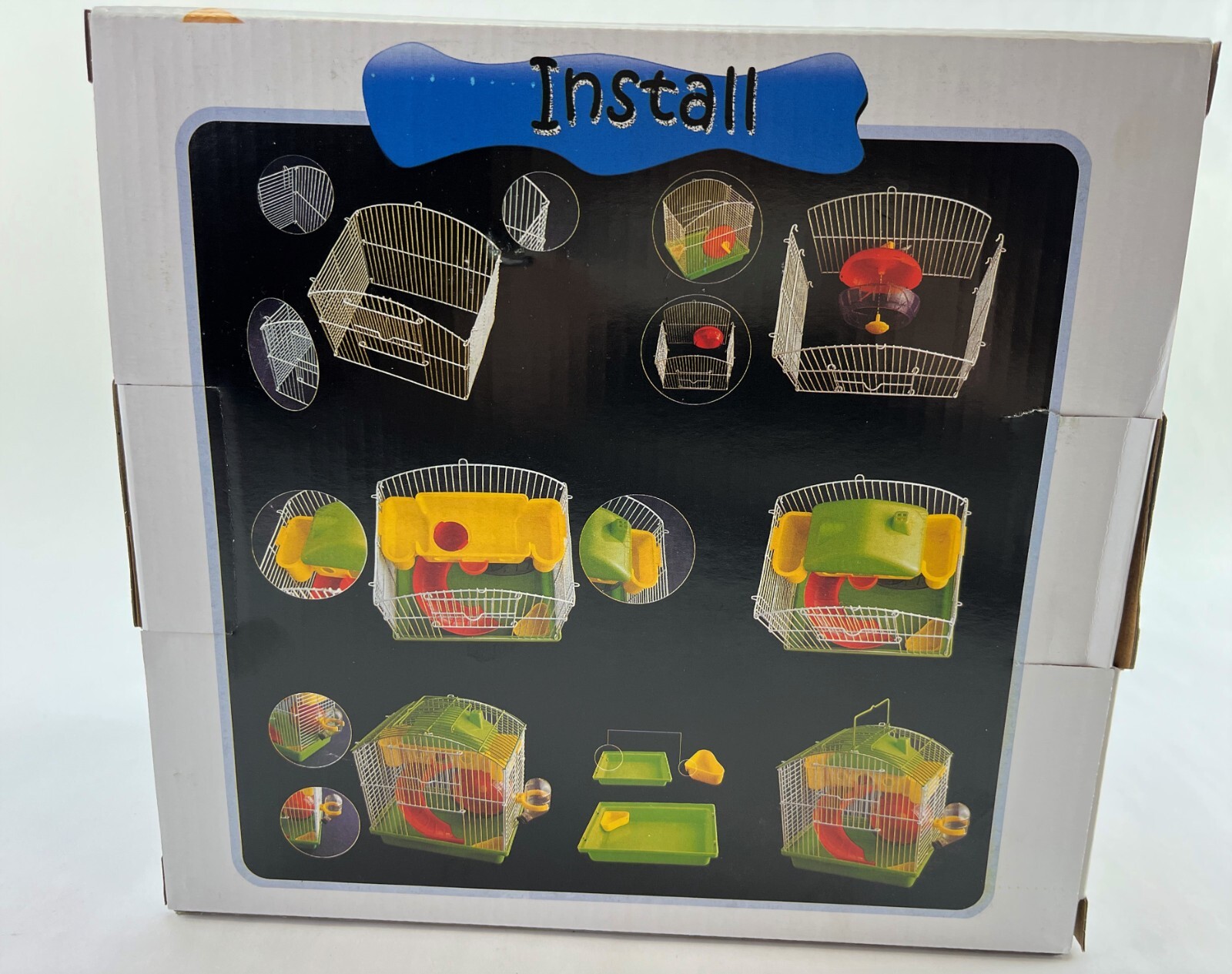 Small Pet Cage Hamster Mouse Rodent House Habitat Double Door Wheel Feeder Tube