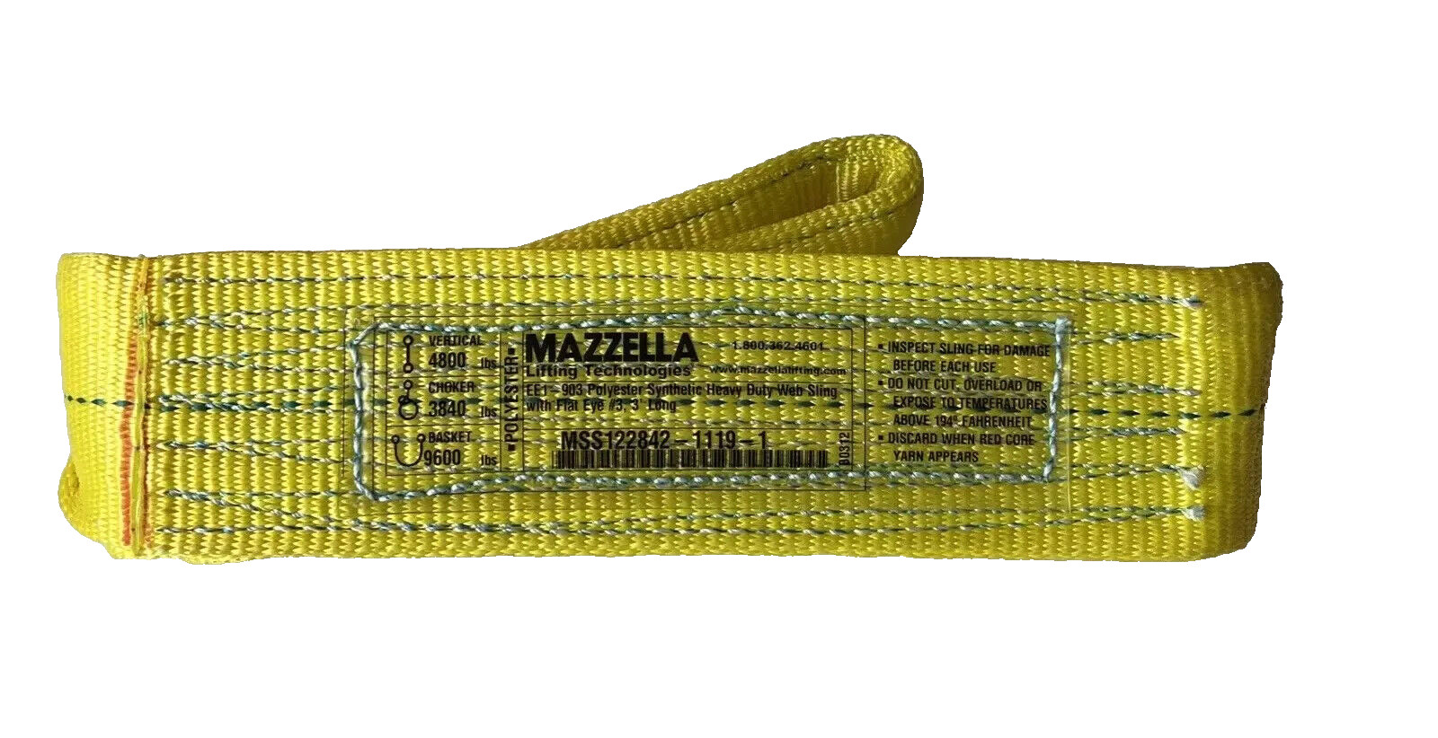 Mazzella EE1-903 x 3’ Polyester Synthetic Web Sling 3" Wide 3’ Long Flat Eye New