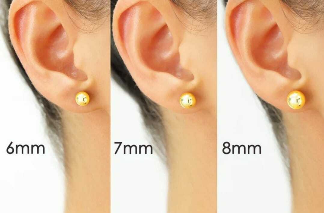 14K Solid Yellow/White Gold Ball Stud Earrings- Pure Gold 3MM To 11MM