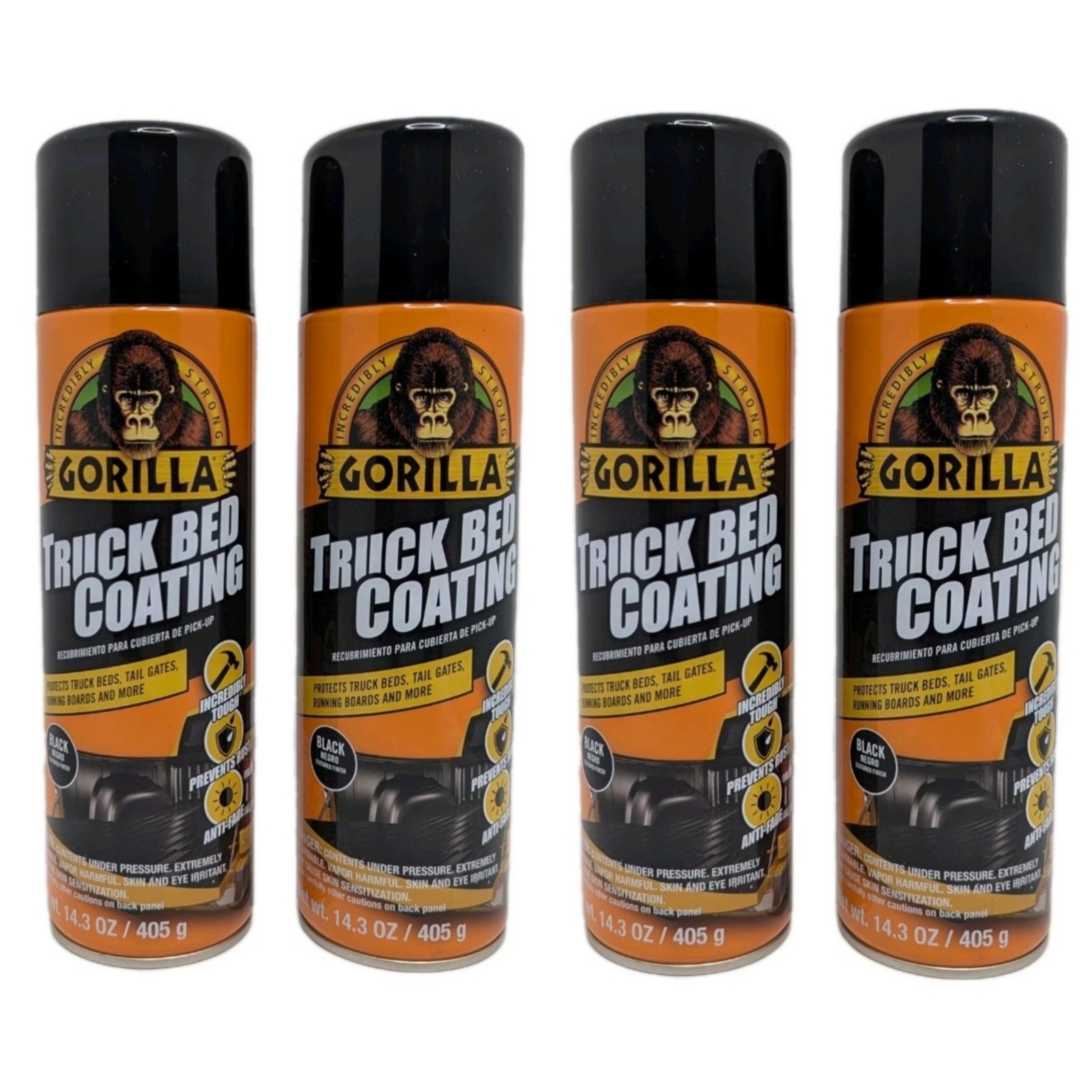 Gorilla Truck Bed Liner Coating 4x 14.3oz Aerosol Spray Case Durable Protection