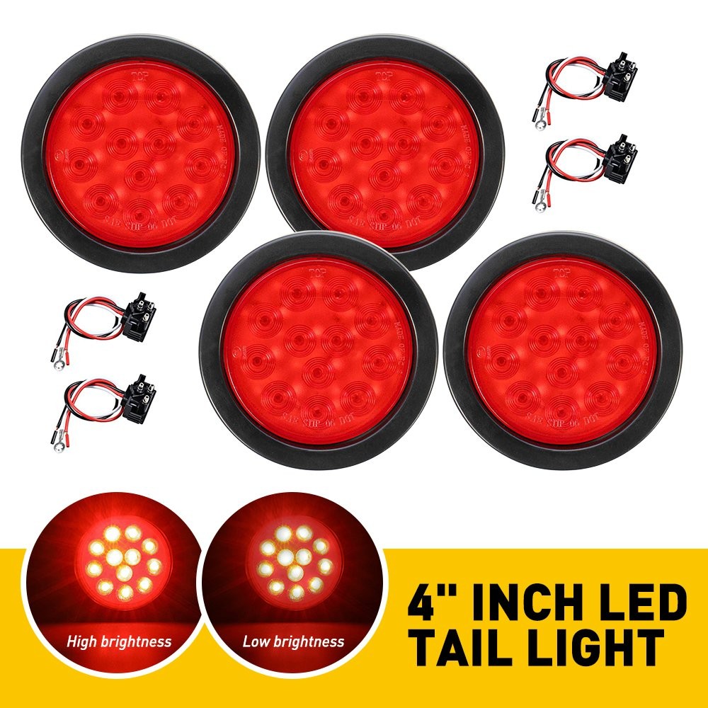 4"inch Round Red 12-LED Truck Trailer Stop Turn Tail Brake Lights Waterproof 12V