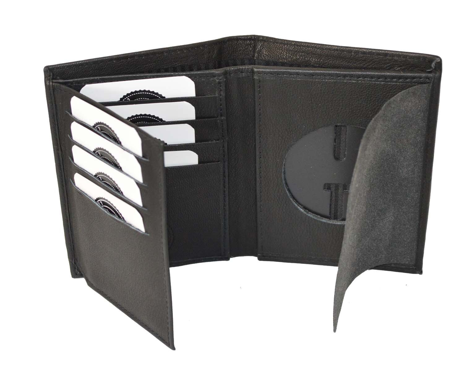 Leather Universal Law Enforcement Bifold Badge Holder Wallet Case - Round