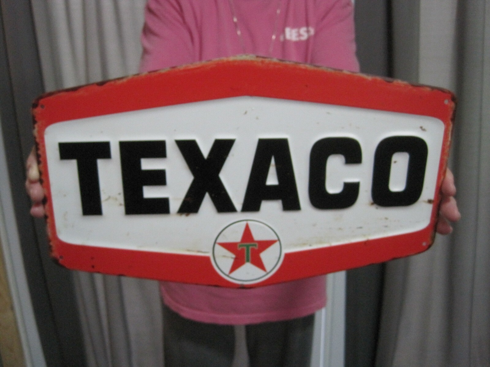 Texaco Gasoline Oil Logo 15.75" Large Metal Embossed Sign Garage Man Cave Gas