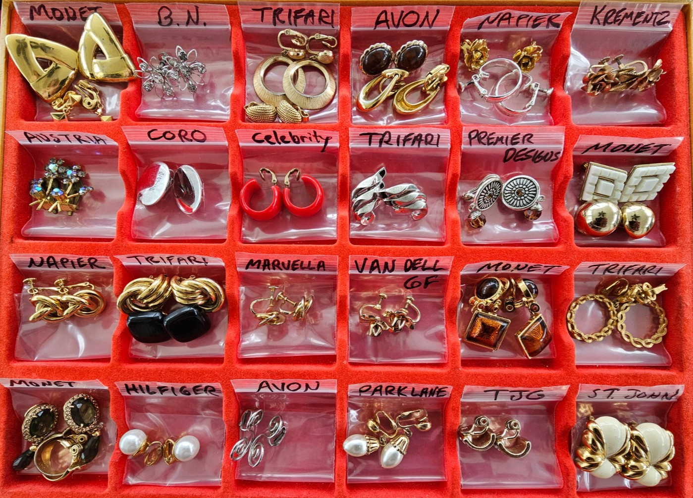 HUGE 121 Pair Clip Earring LOT St. John Napier Trifari Krementz Hilfiger Coro +