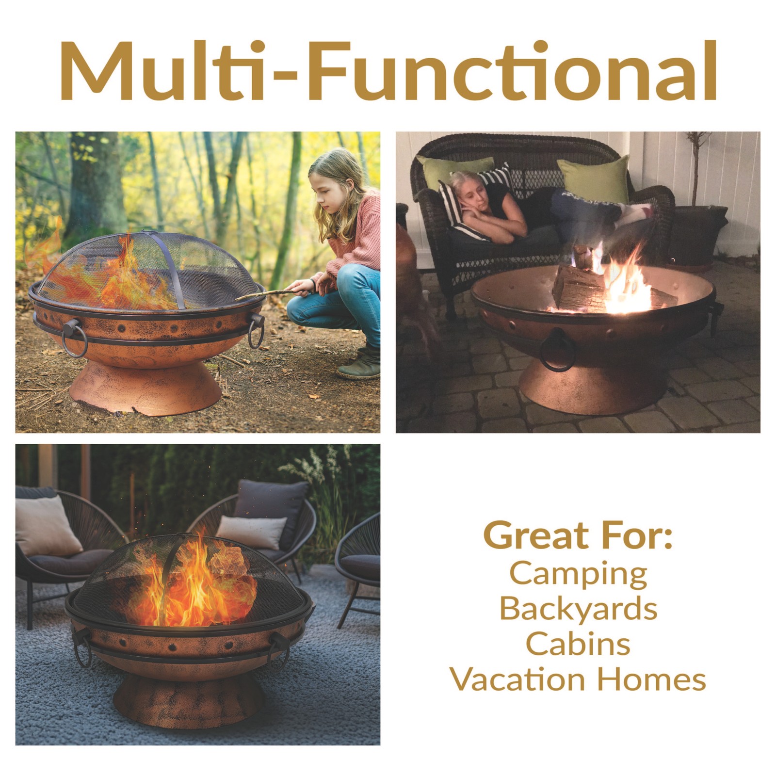 30 in Raised Outdoor Fire Pit Bowl with Spark Screen - Copper by Sunnydaze