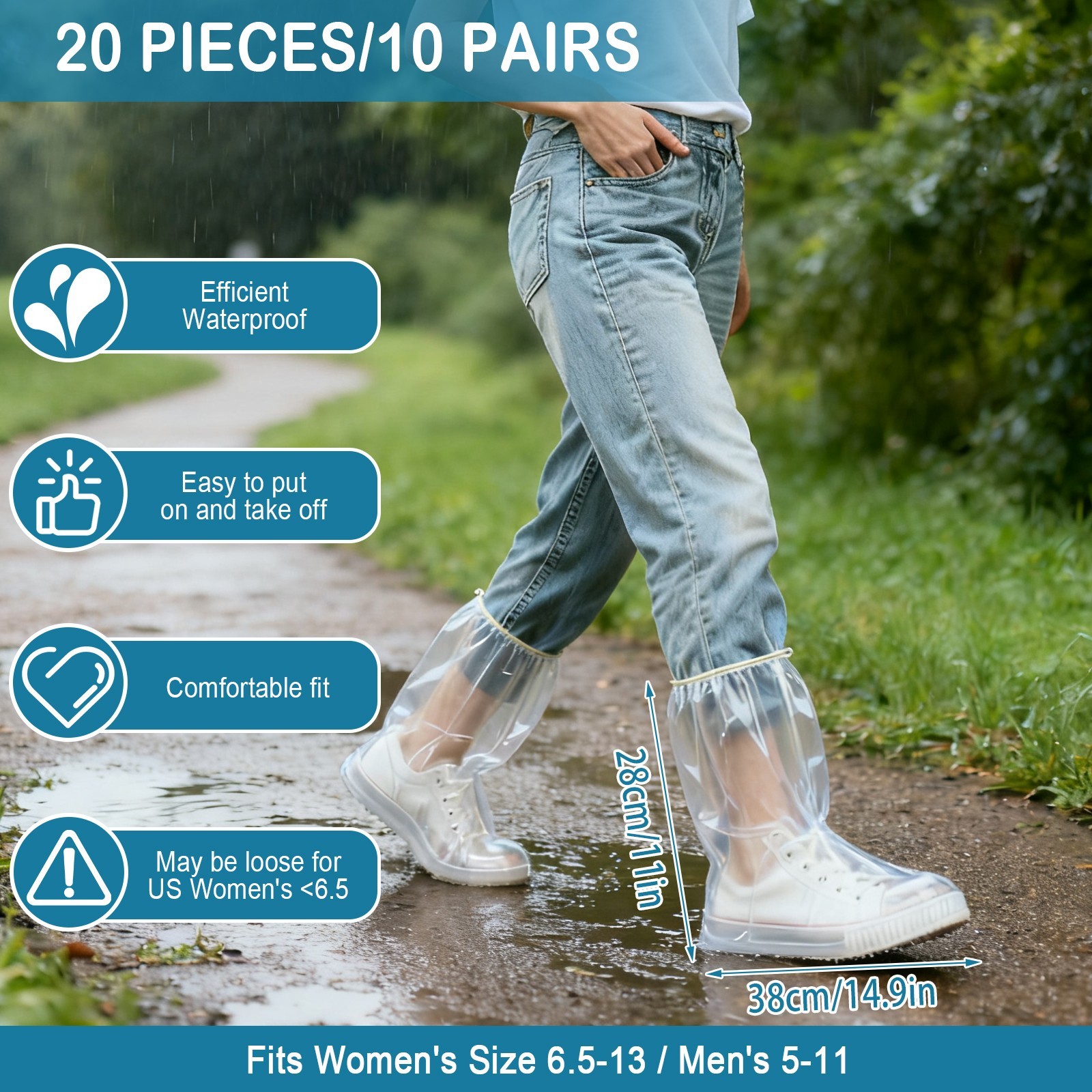 10 Pair Disposable Waterproof Shoe Covers Non-Slip Rain Booties Men Women Clear