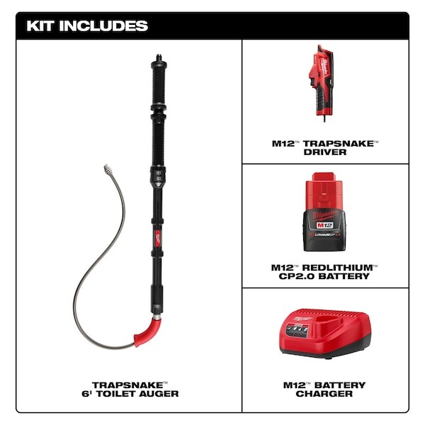 Milwaukee Tool 3576-21 M12™ Trapsnake™ 6' Toilet Auger