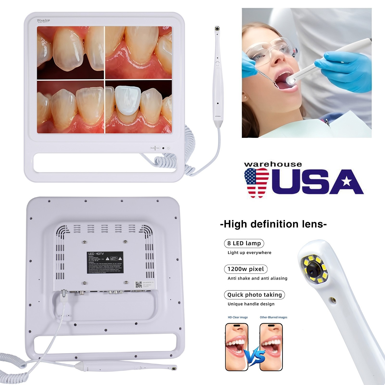 All-in-One Dental Intraoral Camera System HD 17 Inch Monitor & Steel Holder