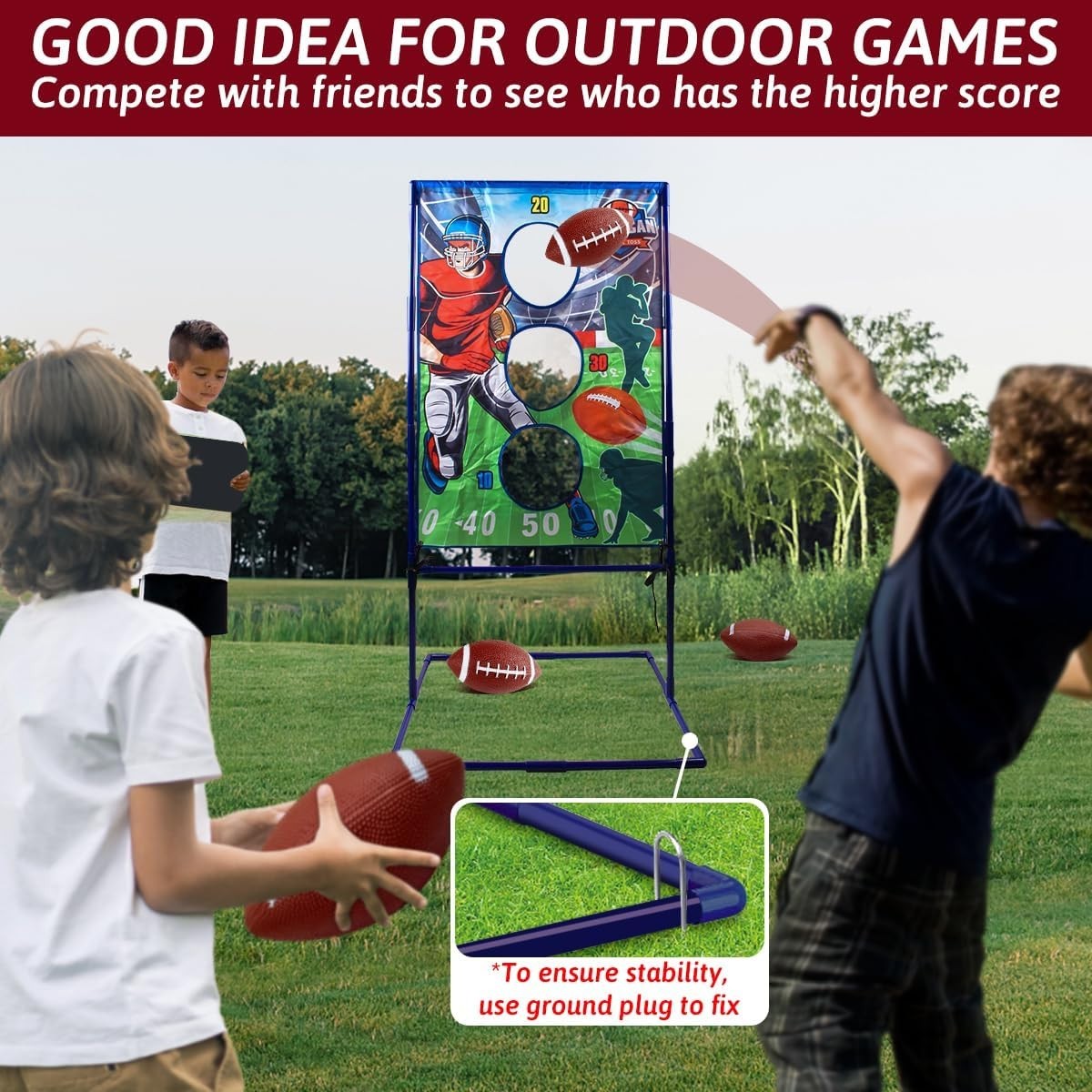 Football Toss Game with 4 Inflatable Balls, Football Throwing Target Games for B