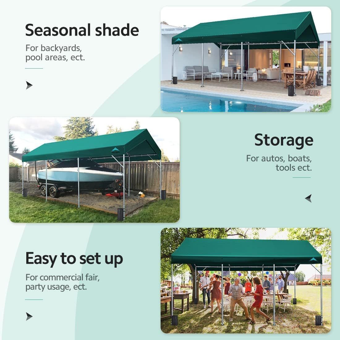 ADVANCE OUTDOOR 12x20 ft Adjustable Peak Heavy Duty Carport Car Boat Shelter