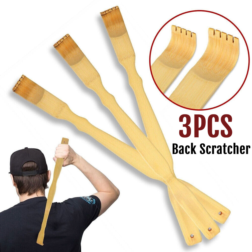 3 Pack Natural Bamboo Back Scratcher Long Reach Pick Itch Relief Tool Portable