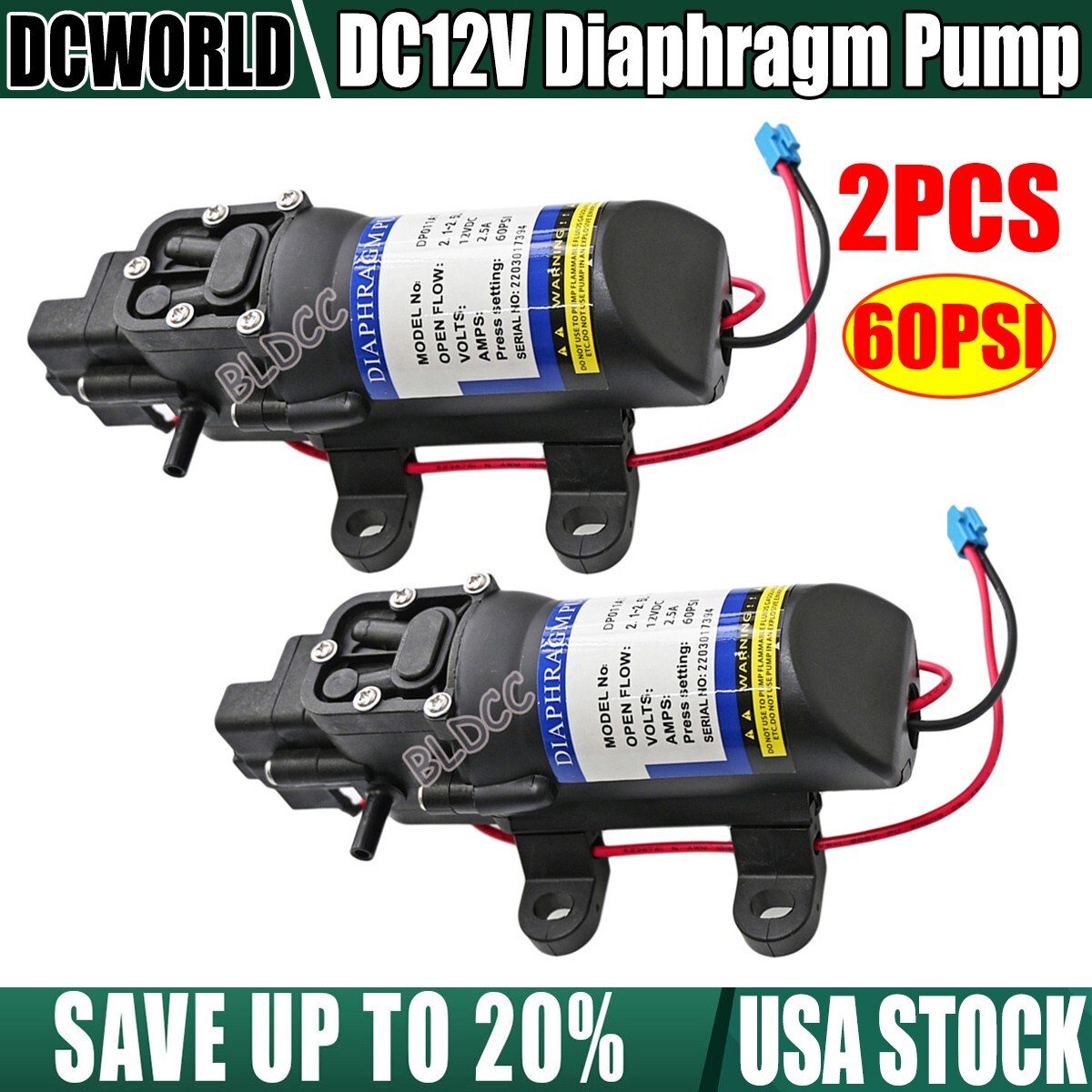 2Pack 60PSI Self-Priming Water Pump Pressure Diaphragm for RV Boat