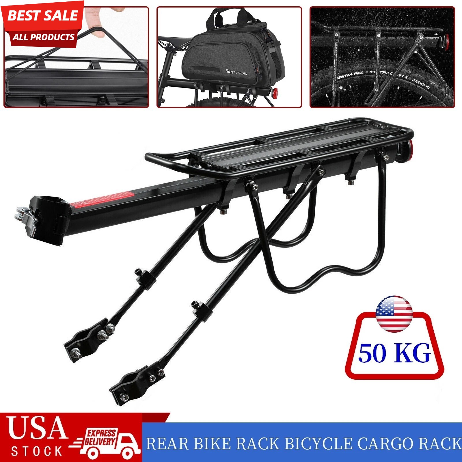 Bike Rear Cargo Rack Luggage Carrier Pannier Bicycle Alloy Fender Mountain Bike