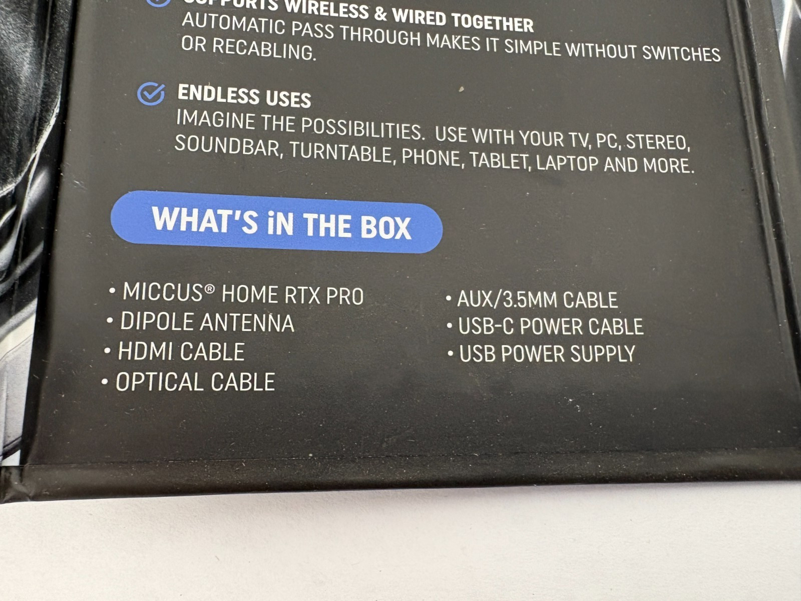 (1) Miccus Home RTX Pro Long Range Wireless Audio Bluetooth APTX - MHRTX-PRO