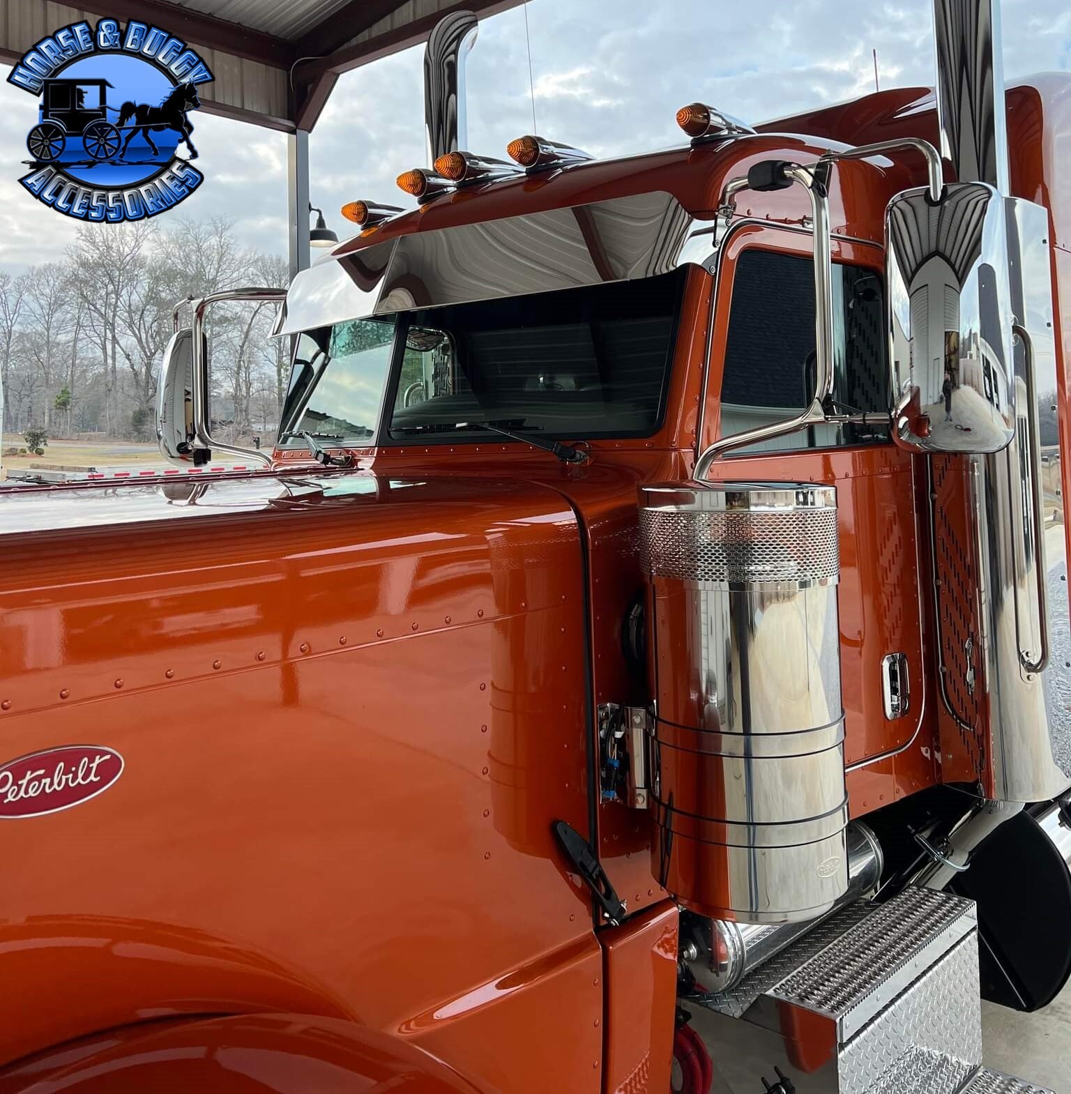 PETERBILT 10'' ROLLIN LOW STAINLESS STEEL STRAIGHT FLAT BOTTOM SUN VISOR 379/389