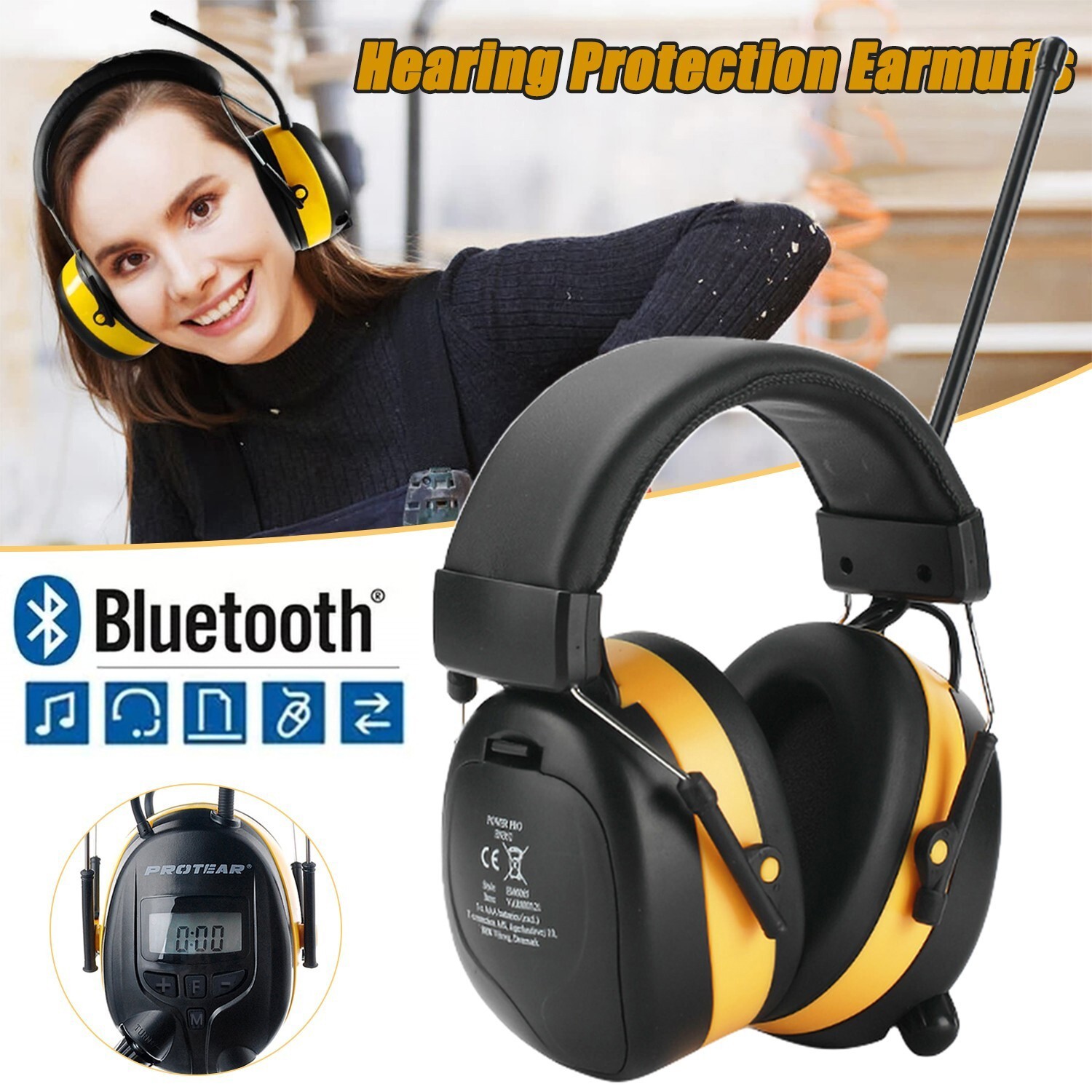 FM Radio Headphones with Digital Display 30dB FM Hearing Protection Earmuffs