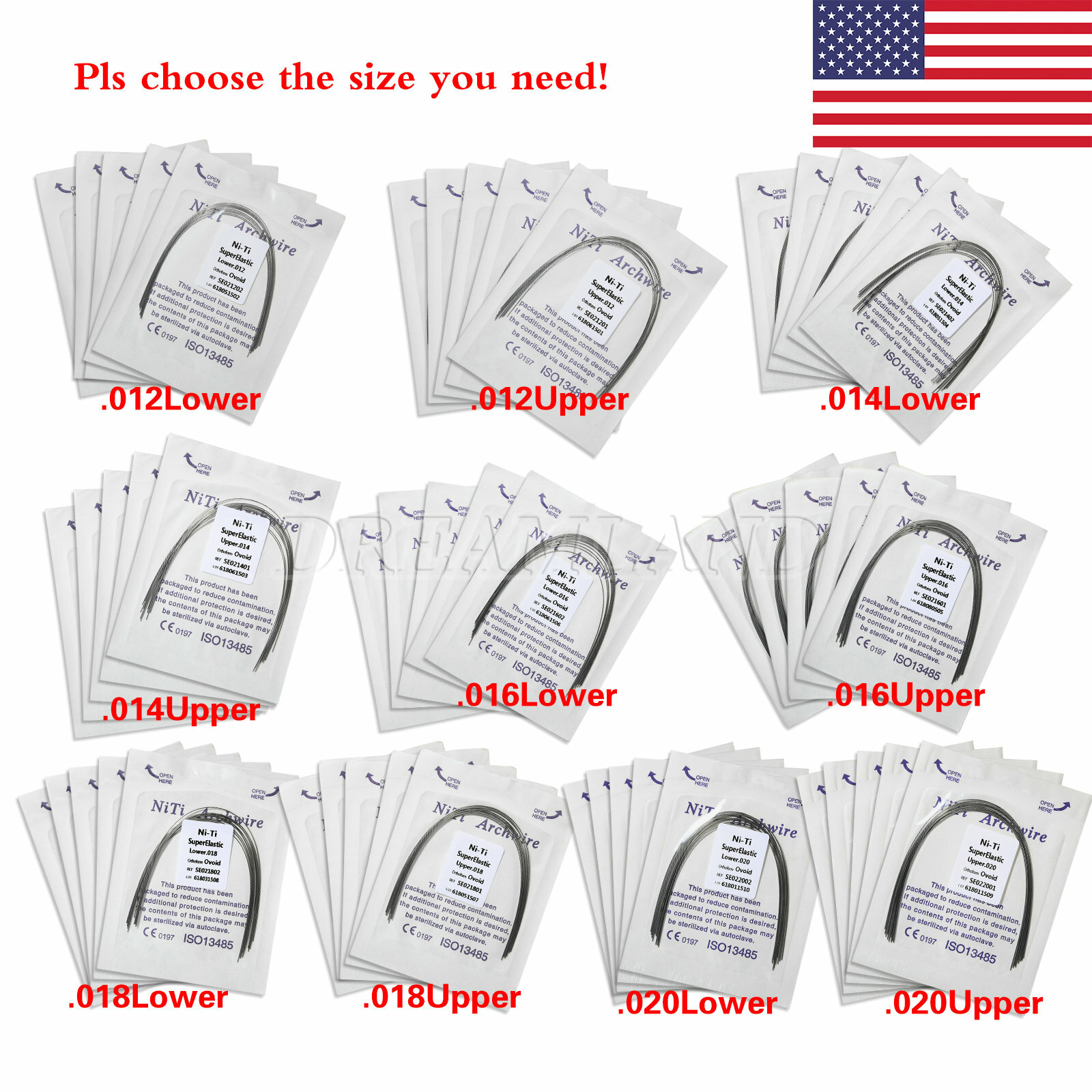 100 PCS dental orthodontic super elastic niti round arch wires Ovoid form 10 bag