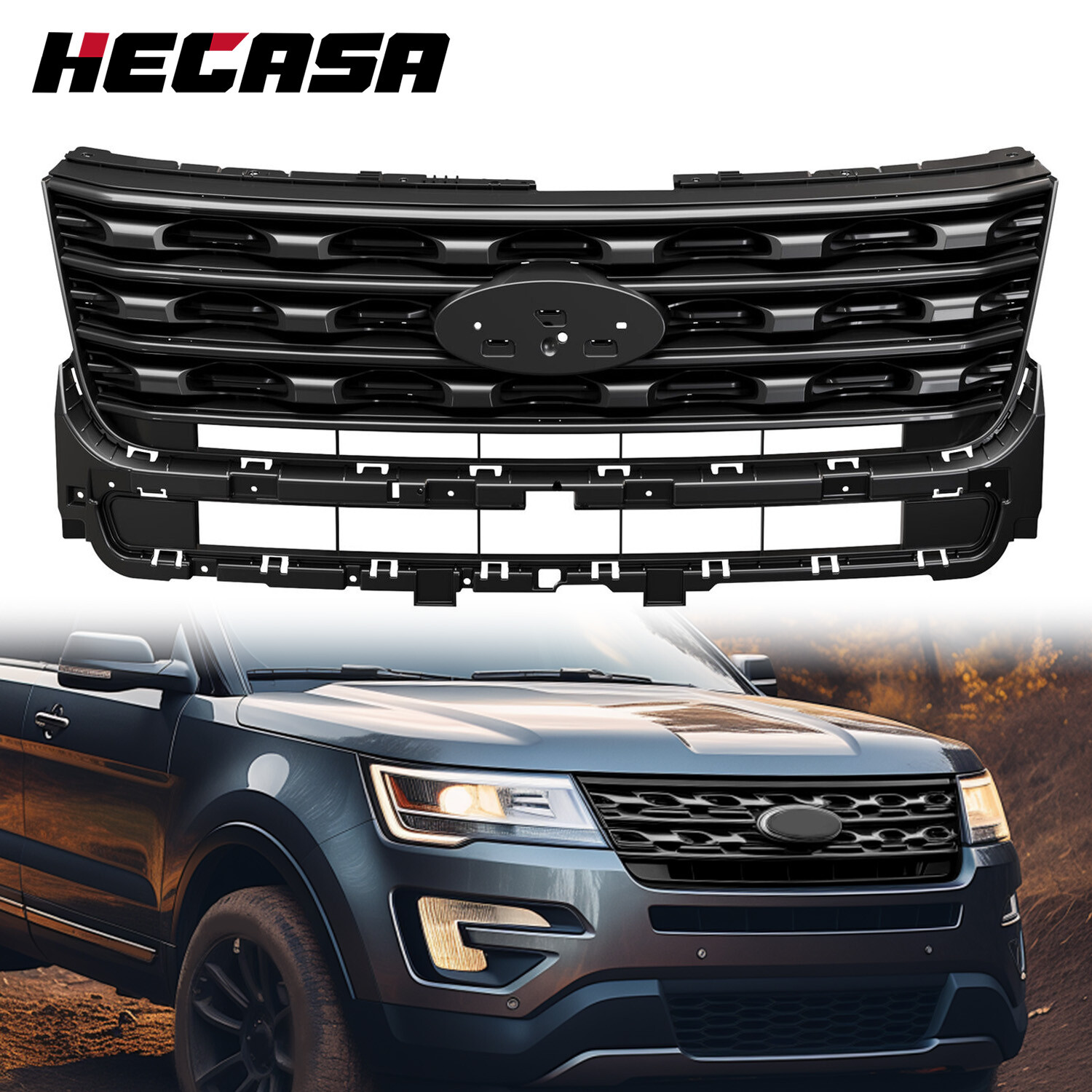 For Ford Explorer 2016 2017 Front Bumper Upper Grille Glossy Black Painted