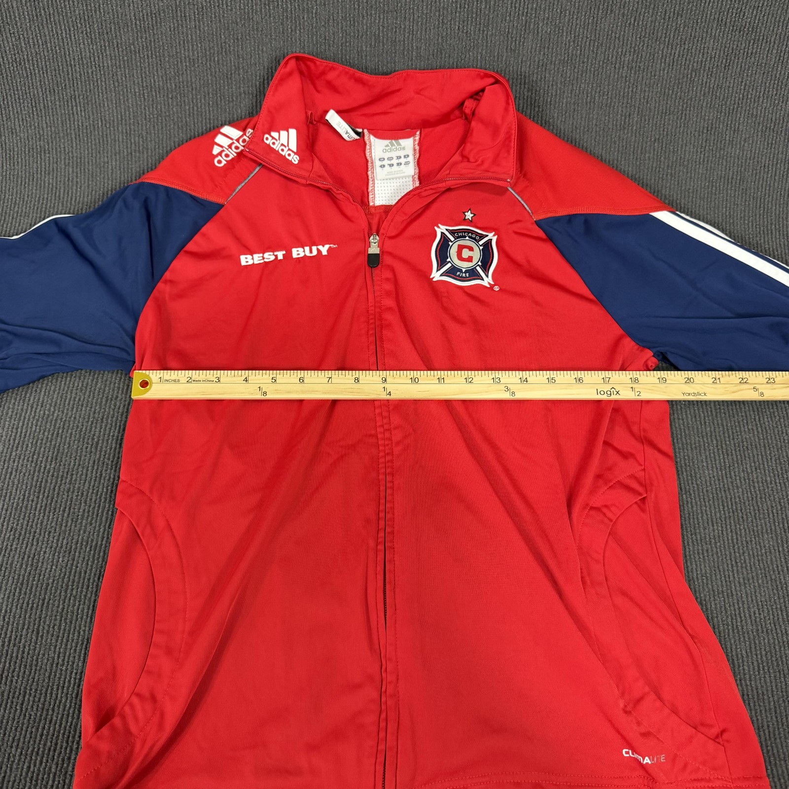 Chicago Fire FC Jacket Mens Small Red MLS Soccer Adidas Climalite Full Zip